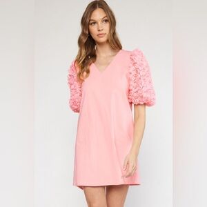Entro Pink Dress with Rosette Sleeves